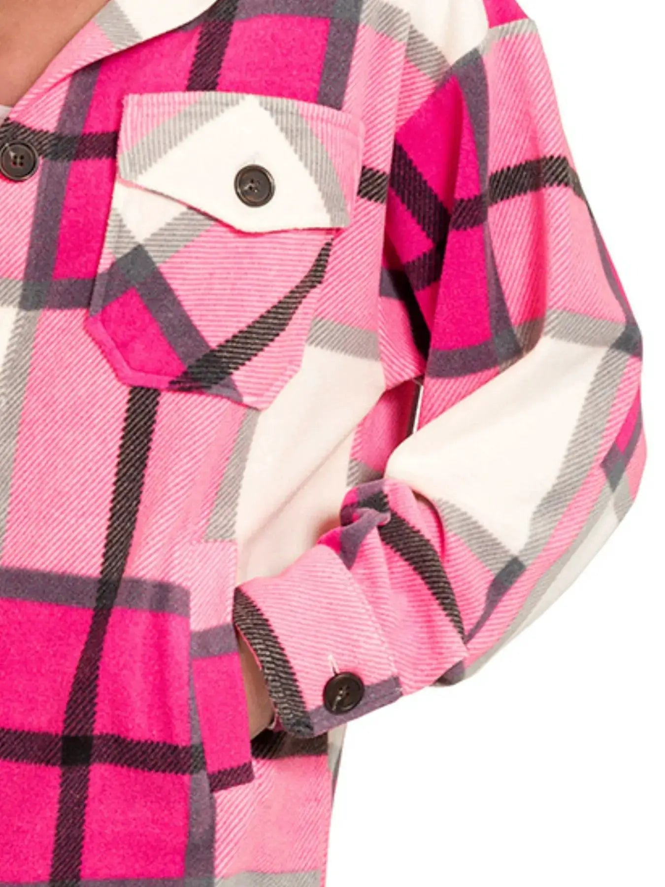 Zenana Oversized Plaid Fleece Shacket by Trendsi