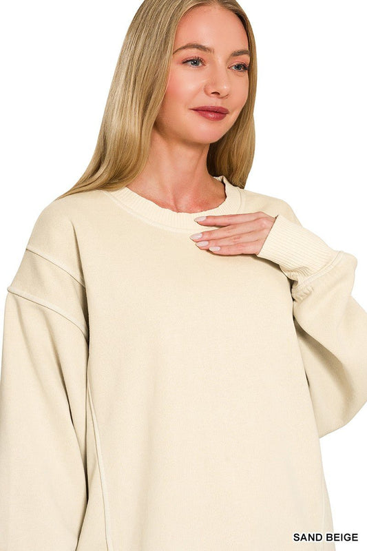 Zenana Pigment Dye Exposed - seam Fleece Sweatshirt - Bitsy Gypsy Boutique