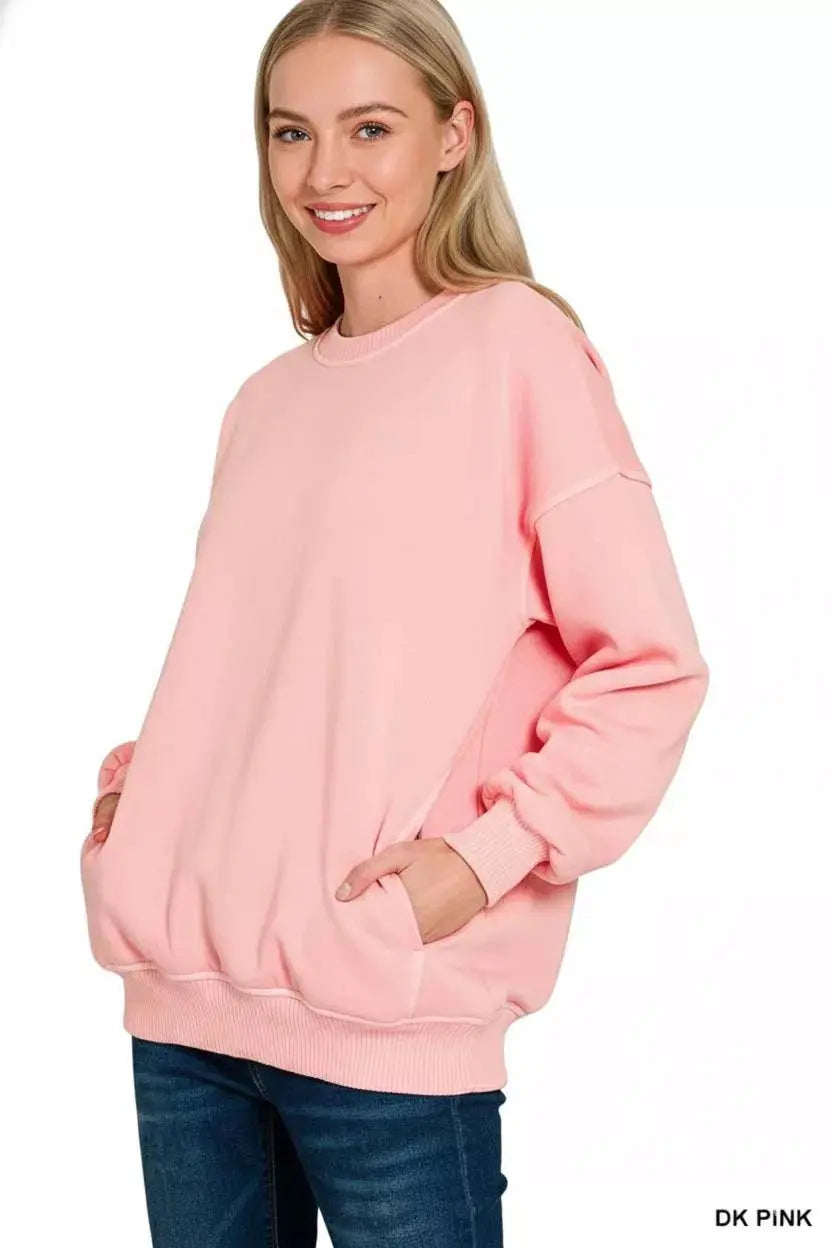 Zenana Pigment Dye Fleece Oversized Sweatshirt by Trendsi