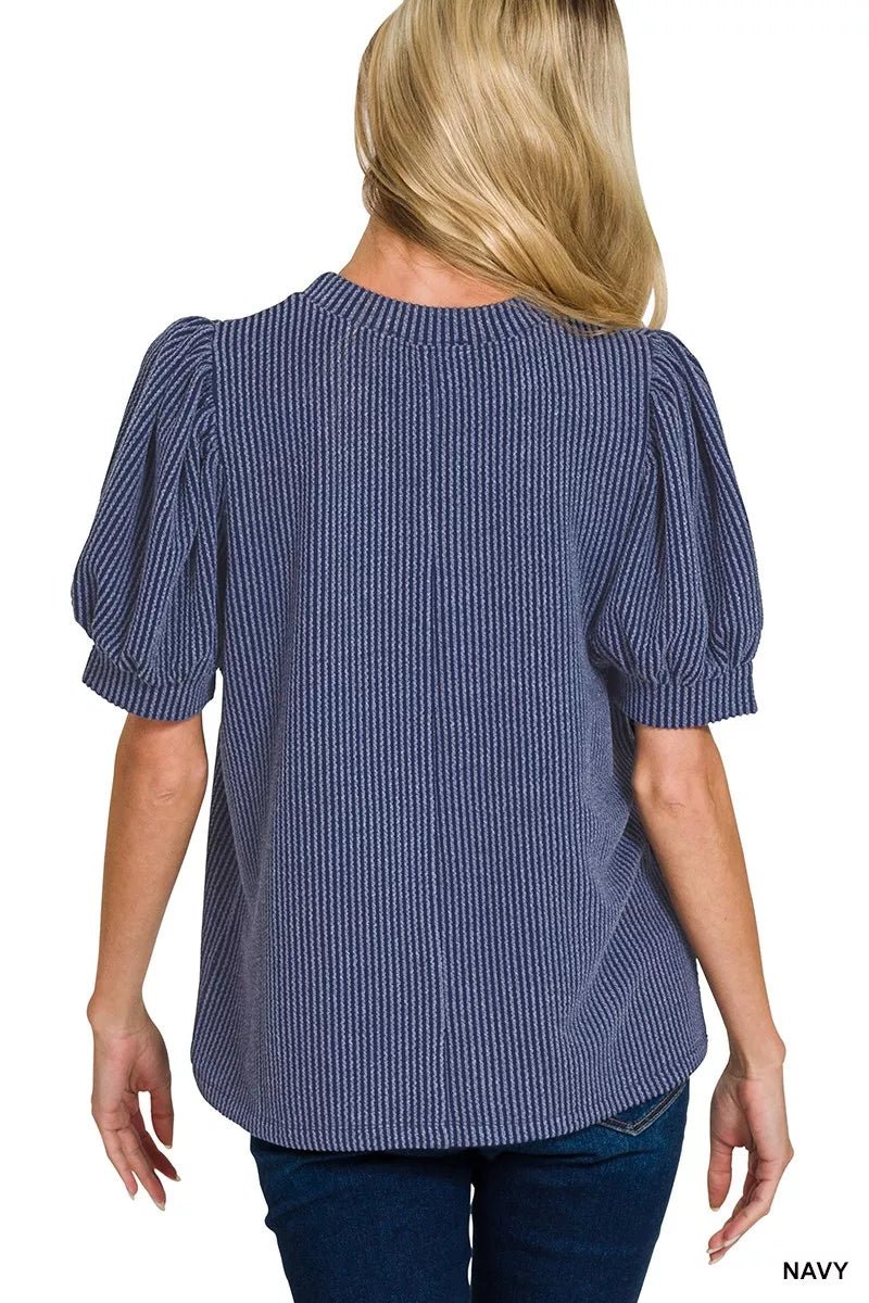 Zenana Raised Rib Puff Sleeve Top - Bitsy Gypsy Boutique