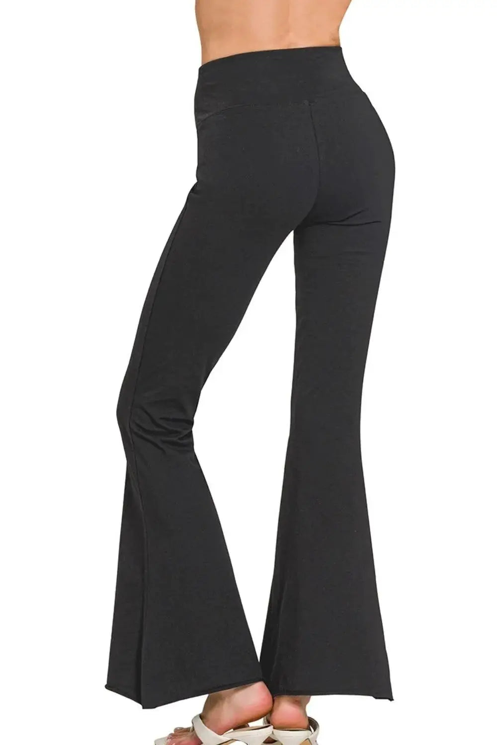 Zenana Raw Edge Hem Flare Yoga Pants by Trendsi