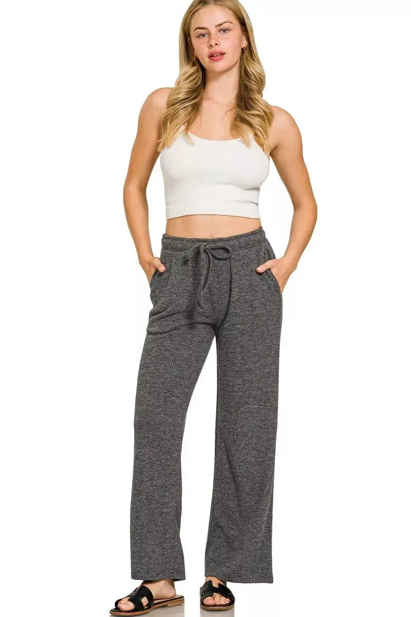 Zenana Ribbed Drawstring Lounge Pants by Trendsi