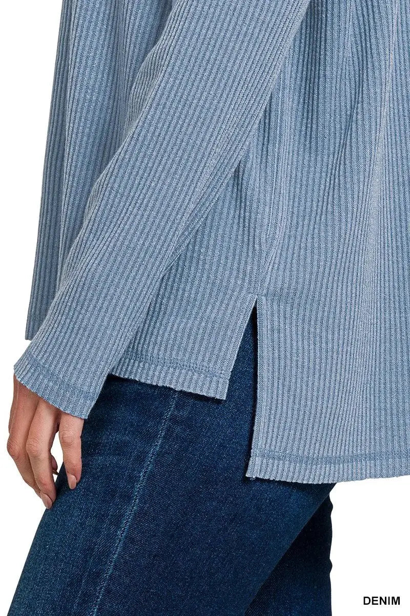 Zenana Ribbed Drop Shoulder Round Neck Sweater by Trendsi