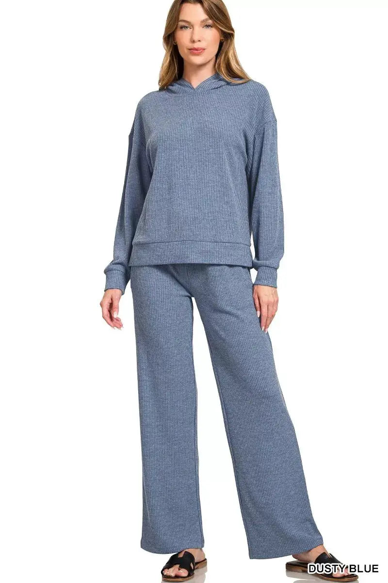 Zenana Ribbed Long Sleeve Hoodie by Trendsi