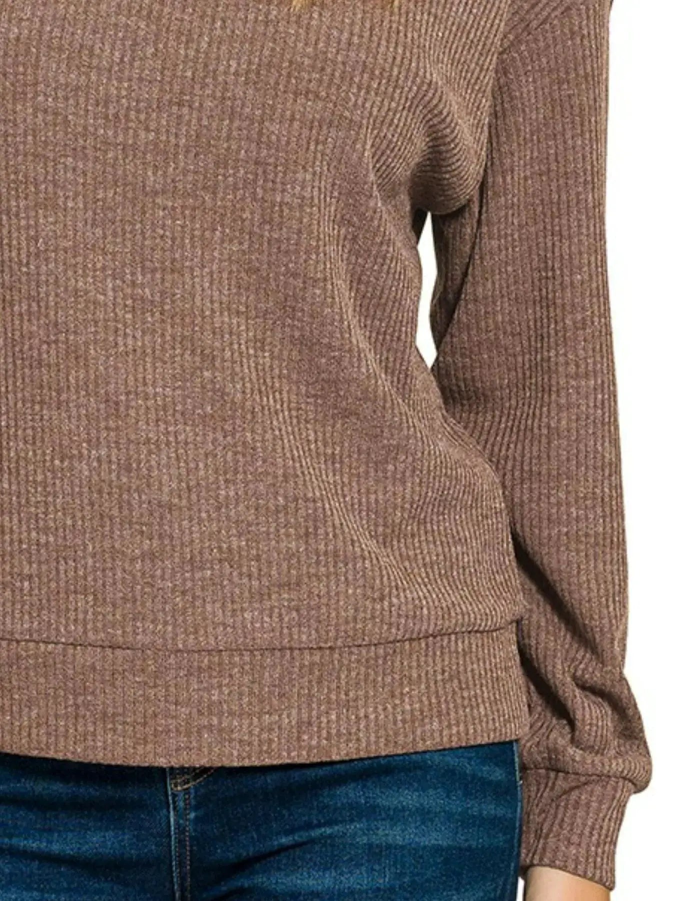 Zenana Ribbed Long Sleeve Hoodie by Trendsi