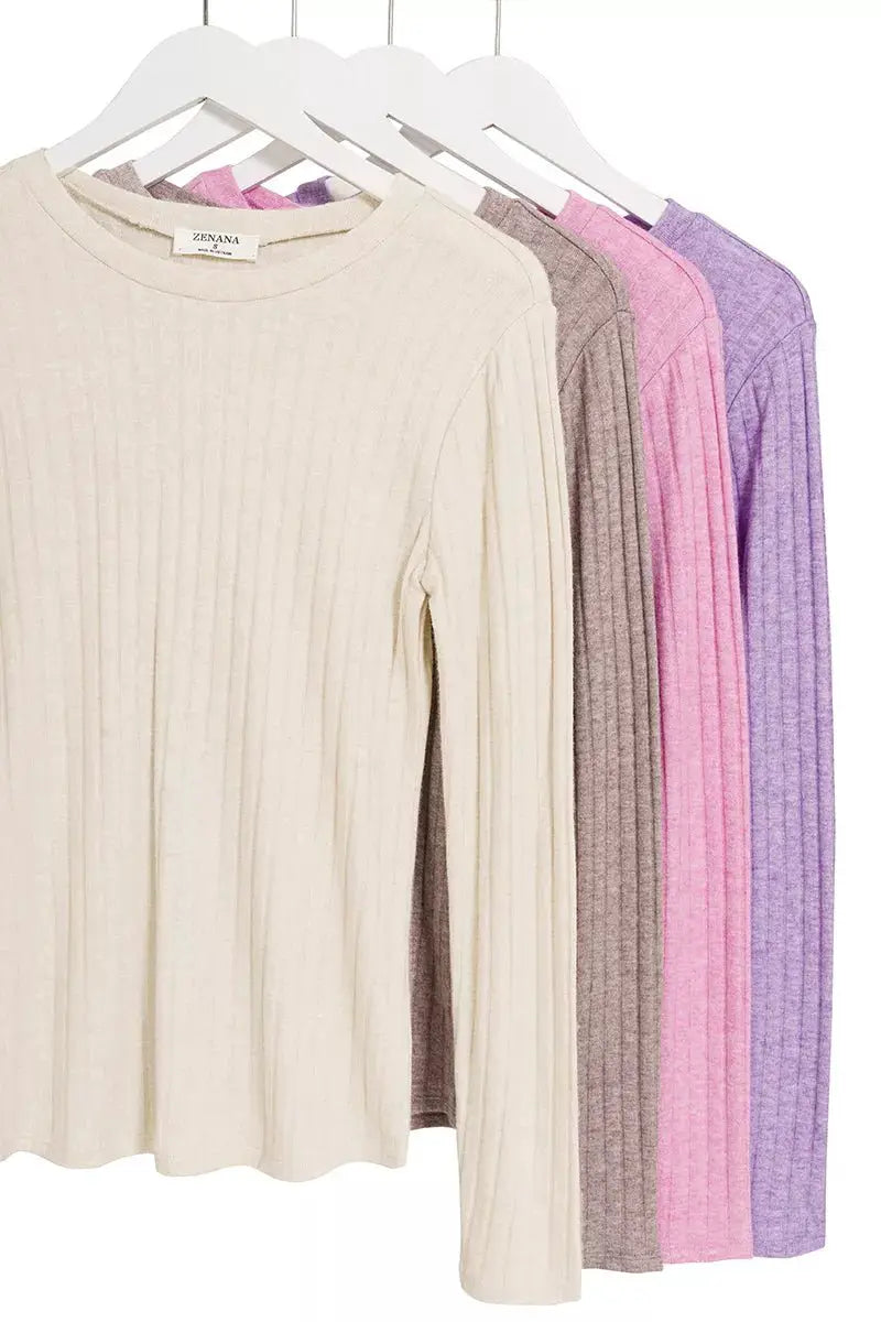Zenana Ribbed Long Sleeve Round Neck T-Shirt by Trendsi