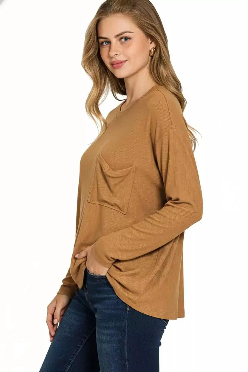 Zenana Ribbed Rayon Span Dolman Sleeve Top by Trendsi