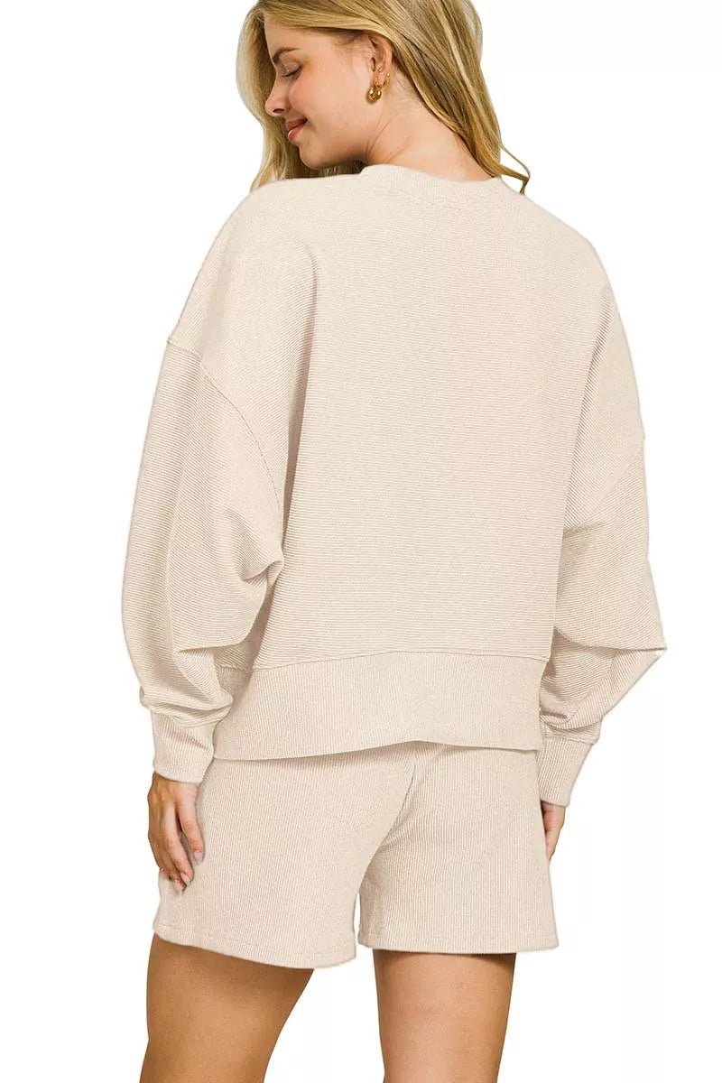 Zenana Ribbed Round Neck Pullover and Shorts Set - Bitsy Gypsy Boutique