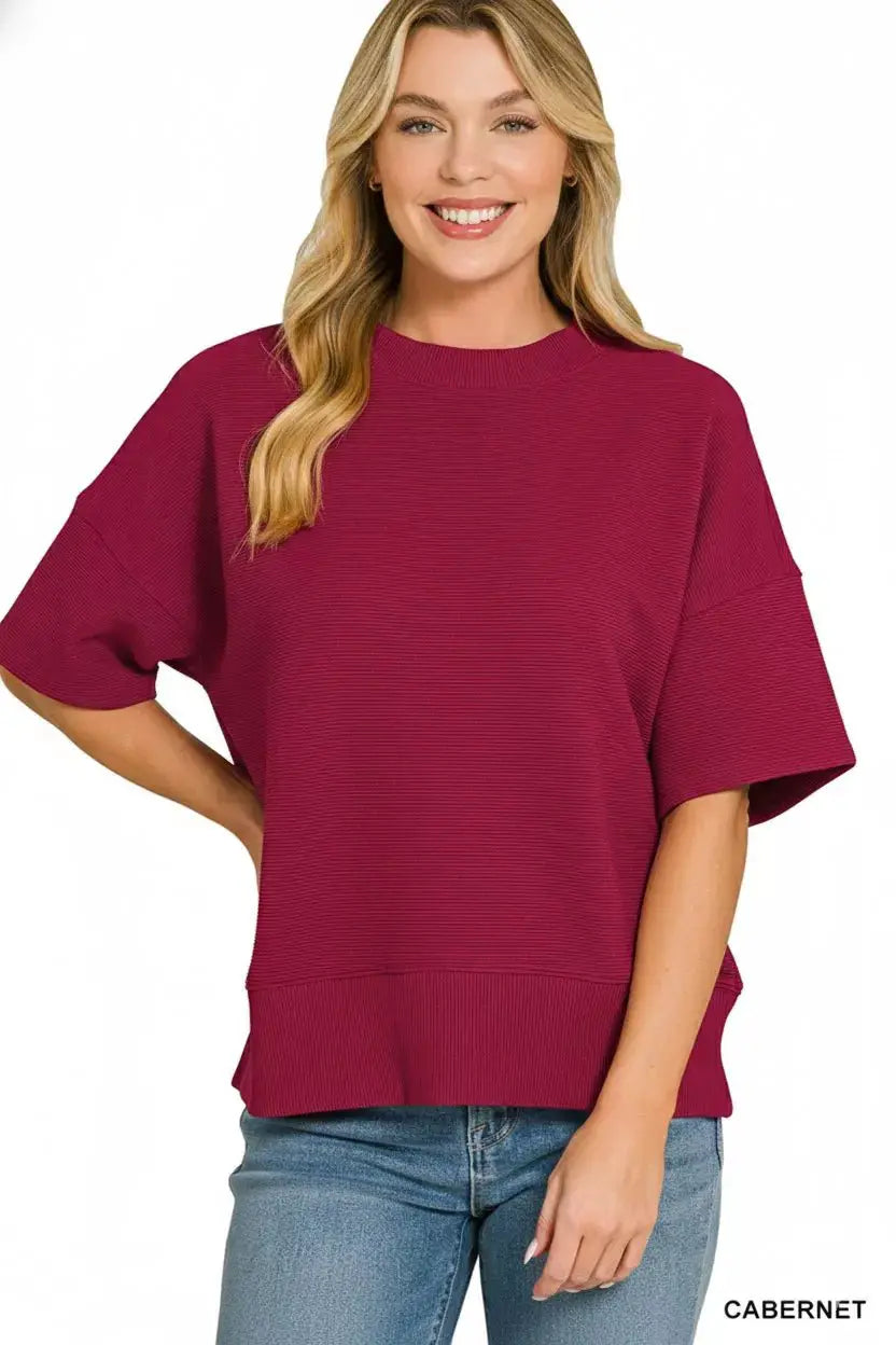 Zenana Ribbed Round Neck Waist Banded T-Shirt by Trendsi