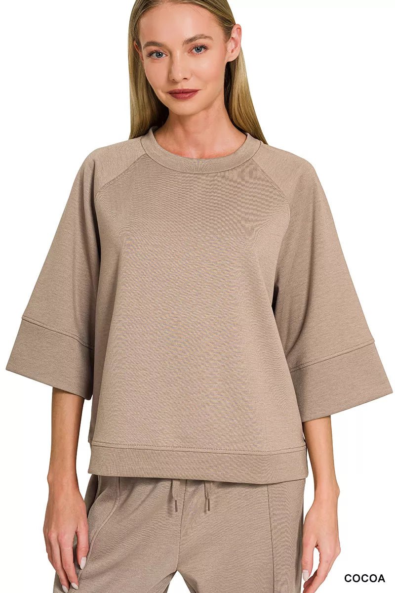 Zenana Scuba 3/4 Sleeve Pullover & Pants Set - Bitsy Gypsy Boutique