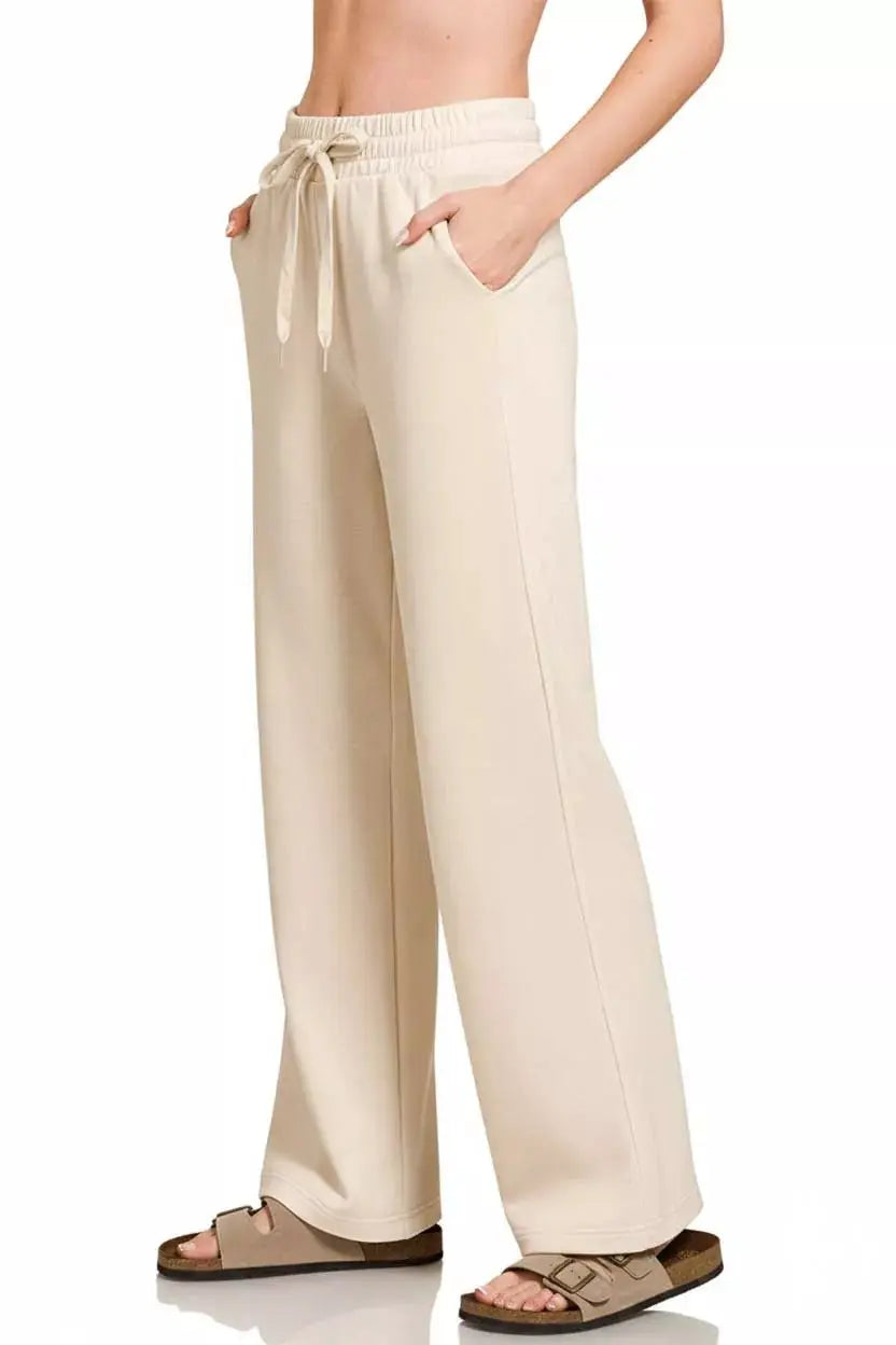 Zenana Scuba Drawstring Wide Leg Pants by Trendsi