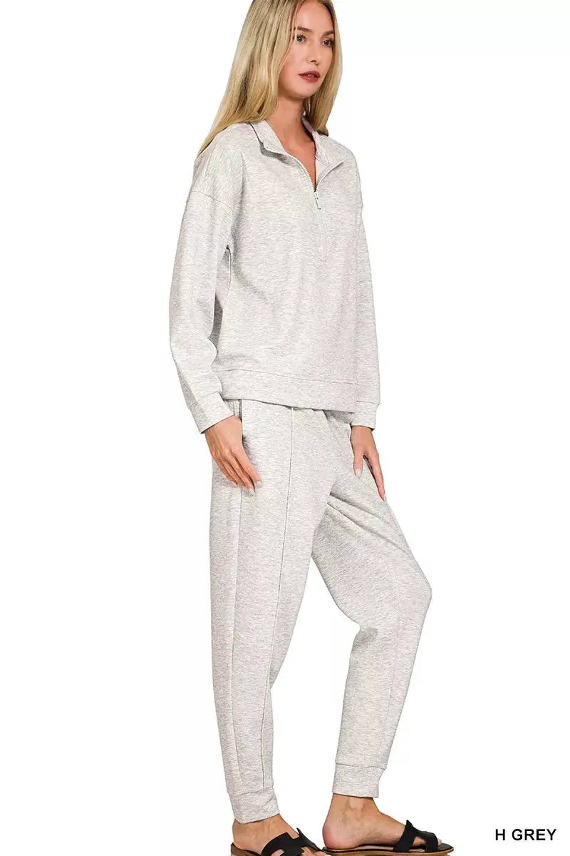 Zenana Scuba Half Zip Pullover and Jogger Set by Trendsi