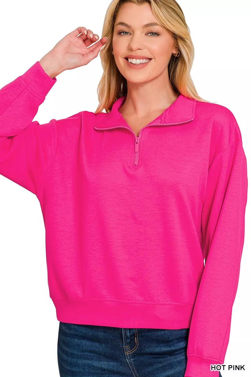 Zenana Scuba Half Zip Pullover Sweatshirt - Bitsy Gypsy Boutique