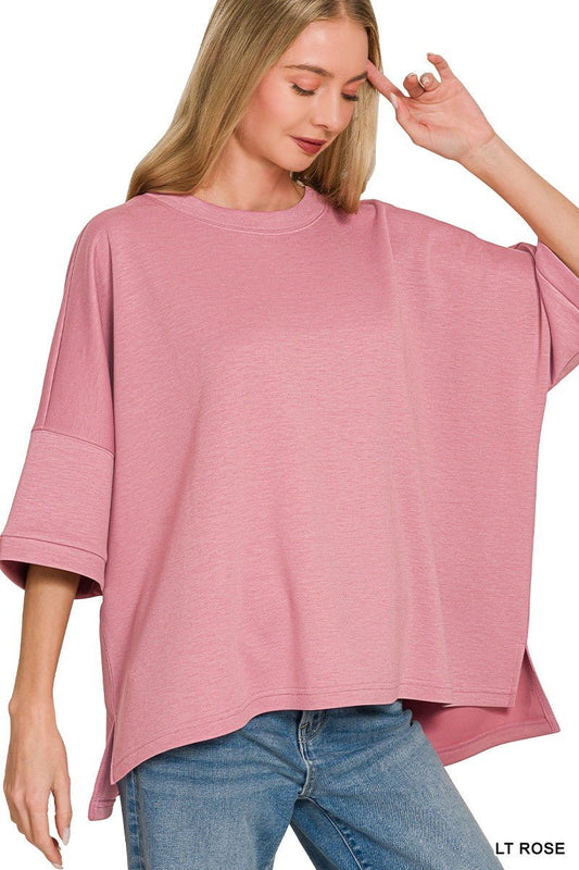 Zenana Scuba Round Neck Top With Side Slits - Bitsy Gypsy Boutique