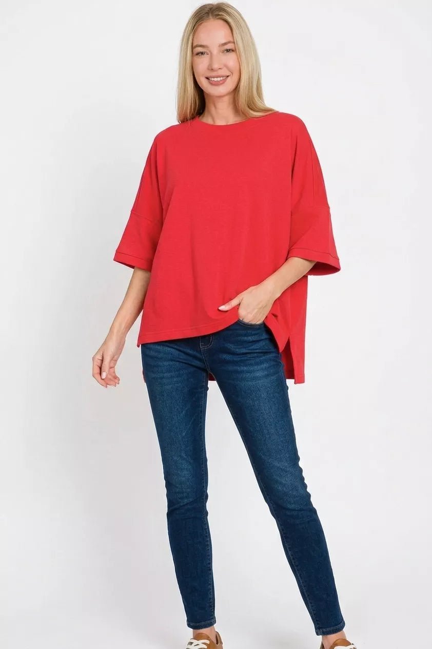 Zenana Scuba Round Neck Top with Side Slits - Bitsy Gypsy Boutique