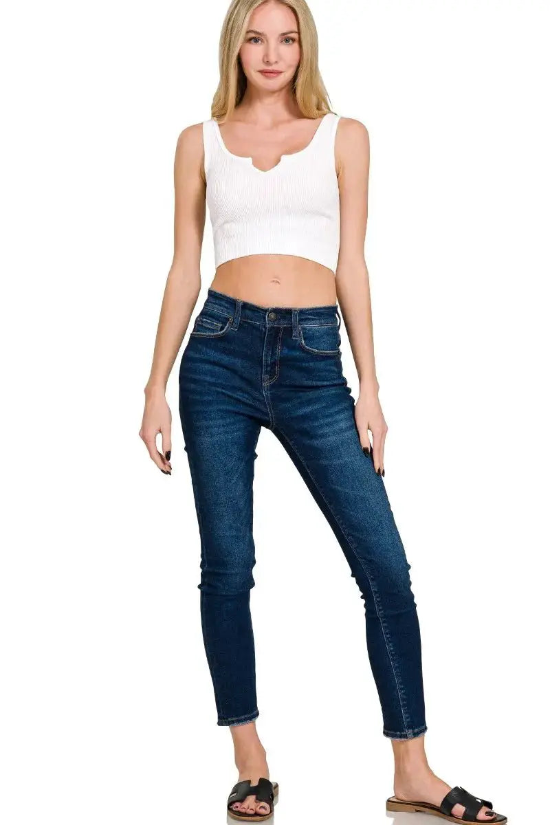 Zenana Seamless Split Neck Bra Tank Top by Trendsi