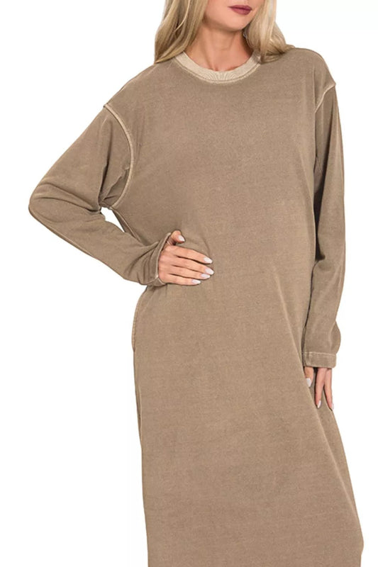 Zenana Soft Fleece Pigment Dye Sweatshirts Dress - Bitsy Gypsy Boutique