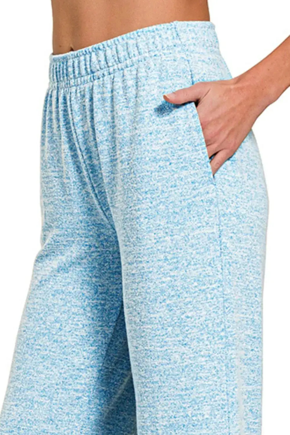 Zenana Soft Melange Hacci Elastic Waistband Lounge Pants by Trendsi