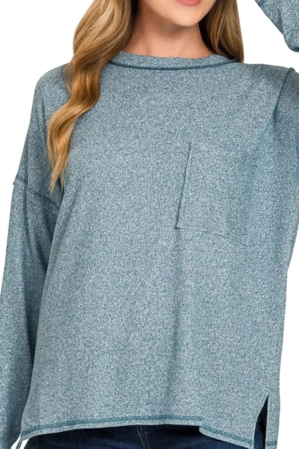 Zenana Soft Melange Hacci Round-Neck Long Sleeve T-Shirt by Trendsi