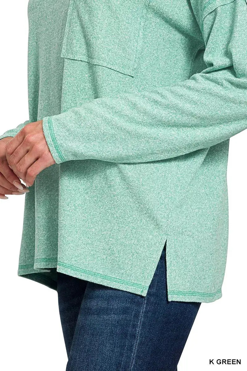 Zenana Soft Melange Hacci Round-Neck Long Sleeve T-Shirt by Trendsi