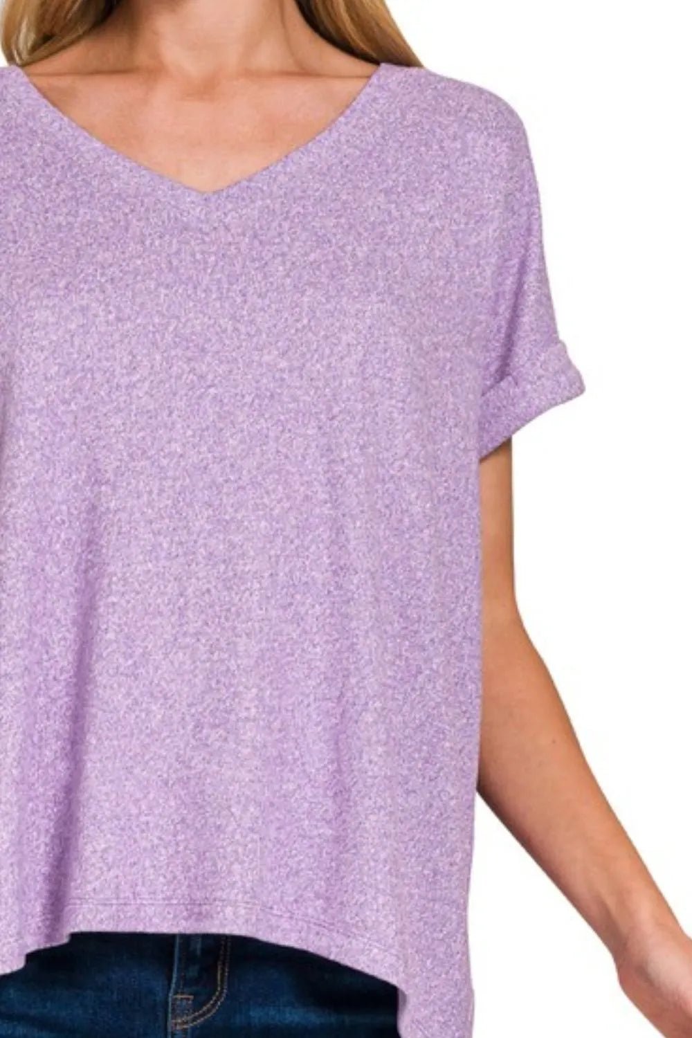 Zenana Soft Melange Hacci V - neck Tee - Bitsy Gypsy Boutique