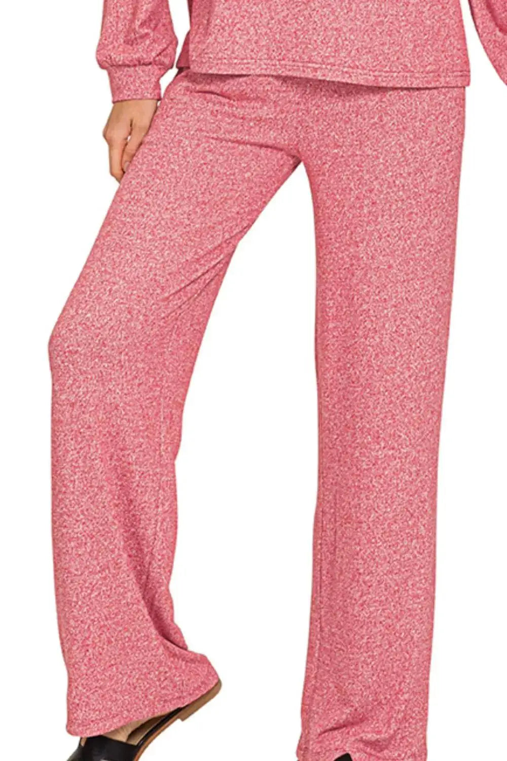 Zenana Soft Melange Long Sleeve Tee & Pants Set by Trendsi