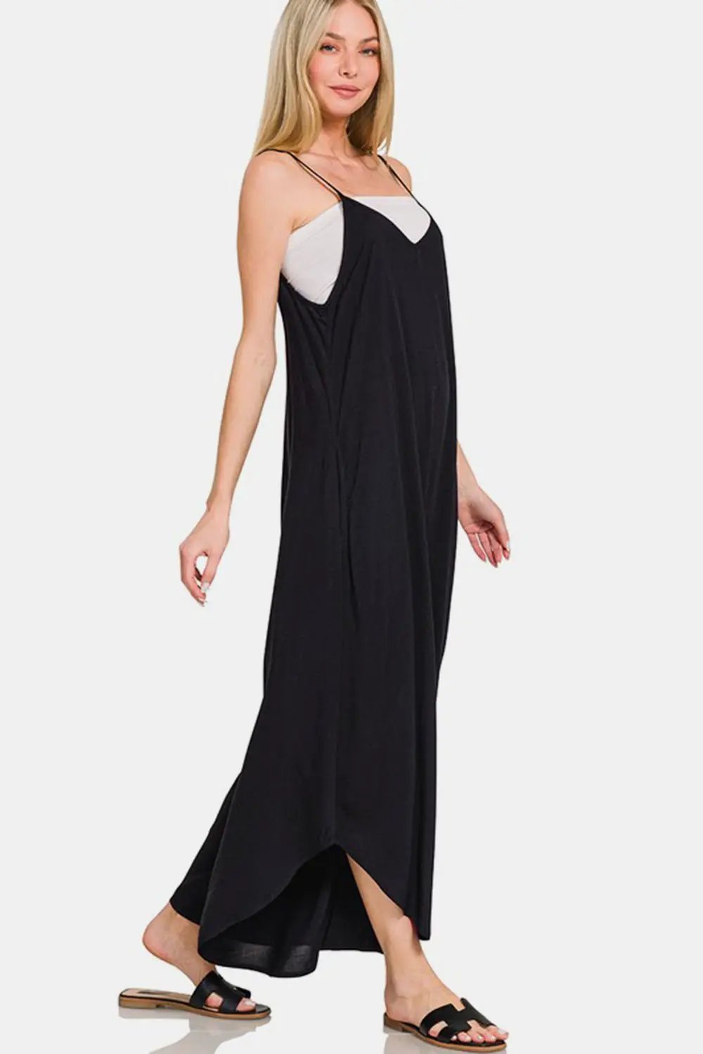 Zenana Spaghetti Strap Wide Leg Overalls with Pockets by Trendsi