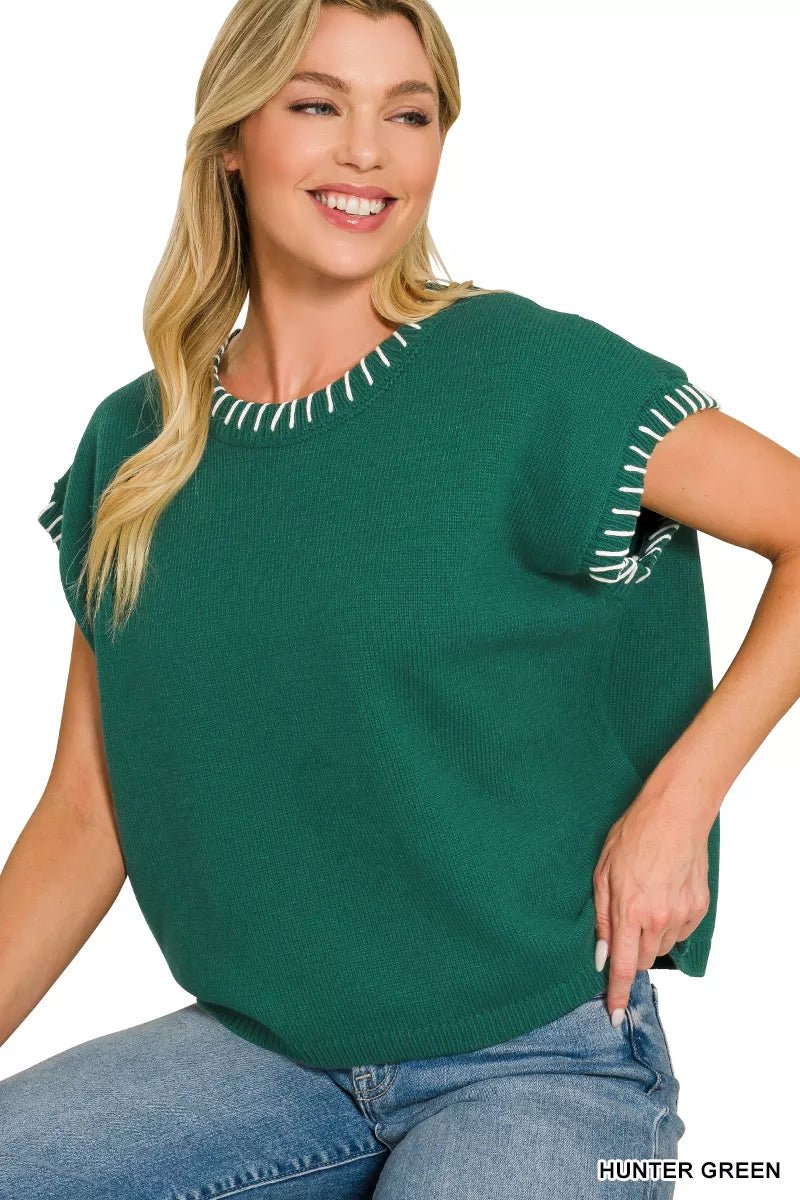 Zenana Stitch Detailed Oversize Sweater - Bitsy Gypsy Boutique