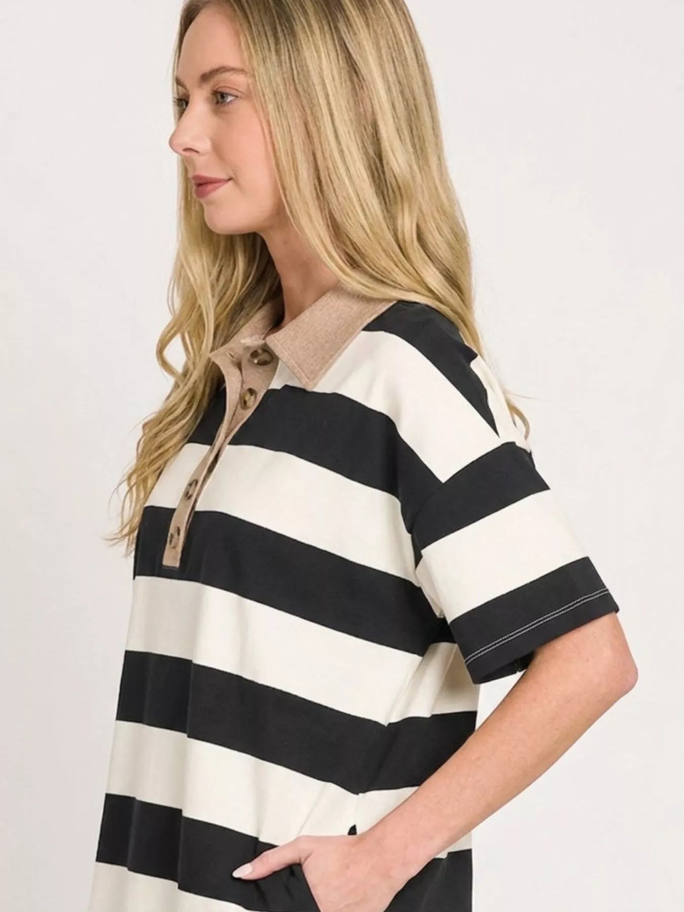 Zenana Striped Collared Polo Top - Bitsy Gypsy Boutique