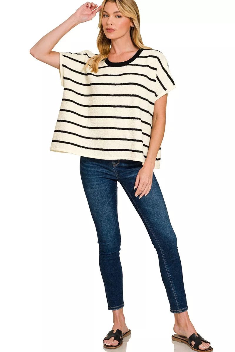 Zenana Striped Oversize Sweater Top - Bitsy Gypsy Boutique