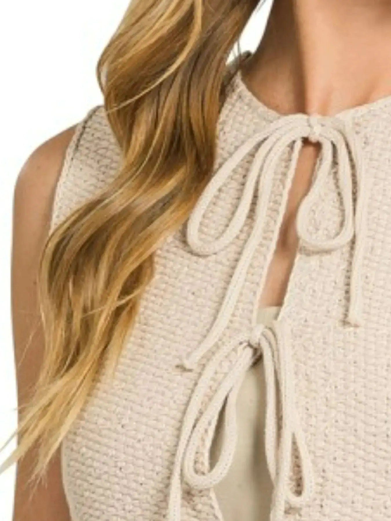 Zenana Tie Front Cropped Sweater Vest by Trendsi