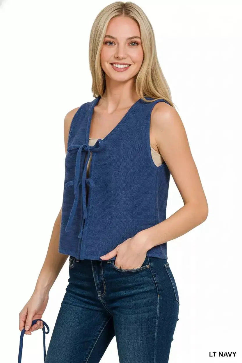 Zenana Tie Front Sweater Vest by Trendsi