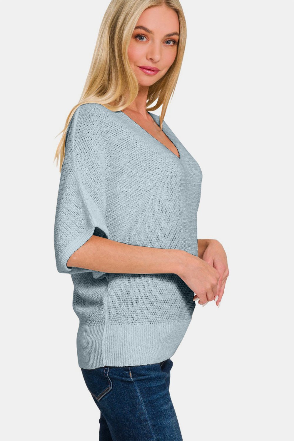 Zenana V - Neck Short Sleeve Dolman Sweater - Bitsy Gypsy Boutique