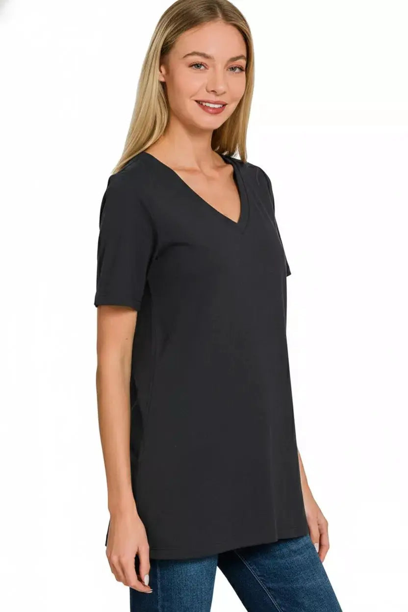 Zenana V-Neck Short Sleeve T-Shirt by Trendsi