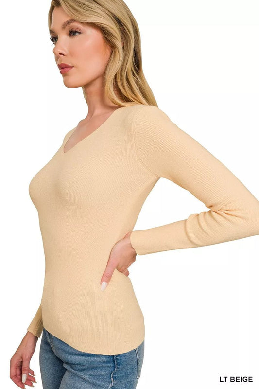 Zenana Viscose Fitted V-Neck Sweater - Bitsy Gypsy Boutique