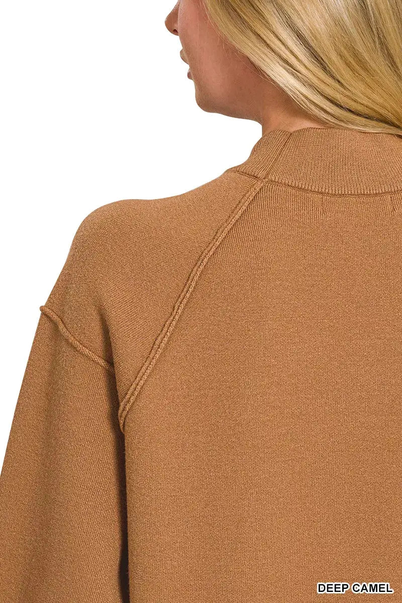 Zenana Viscose Mock Neck Exposed Seam Sweater by Trendsi