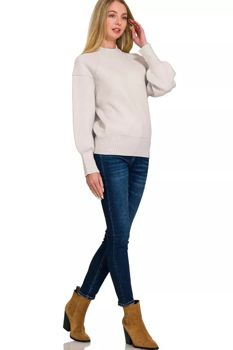 Zenana Viscose Mock Neck Exposed Seam Sweater by Trendsi