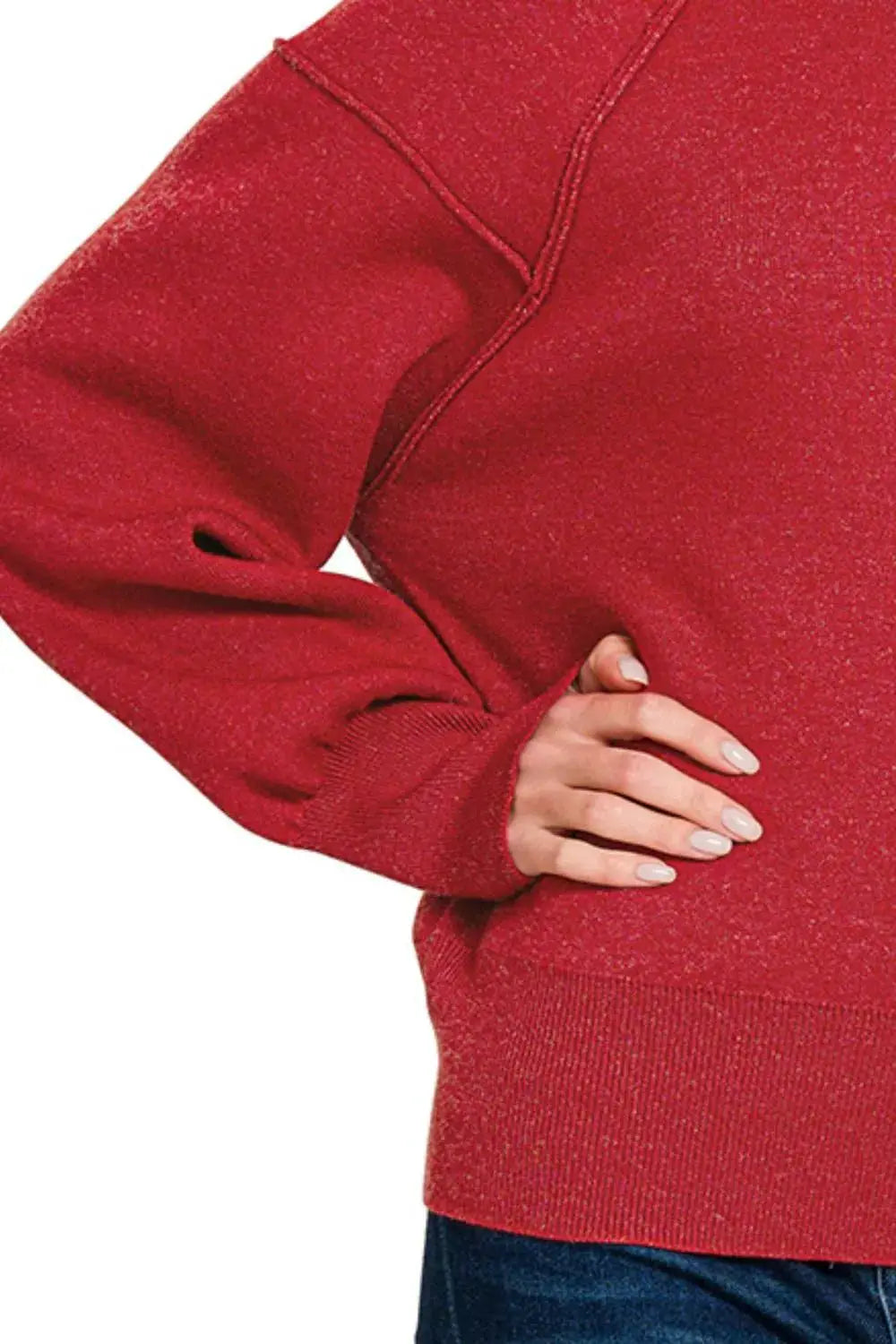 Zenana Viscose Mock Neck Exposed Seam Sweater by Trendsi