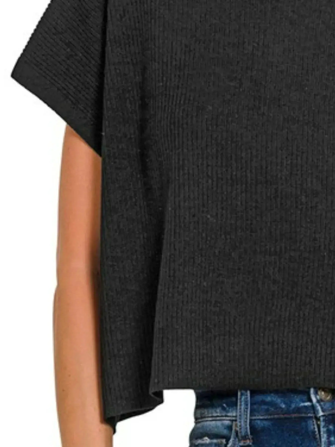 Zenana Viscose Mock Neck Short Sleeve Boxy Sweater by Trendsi
