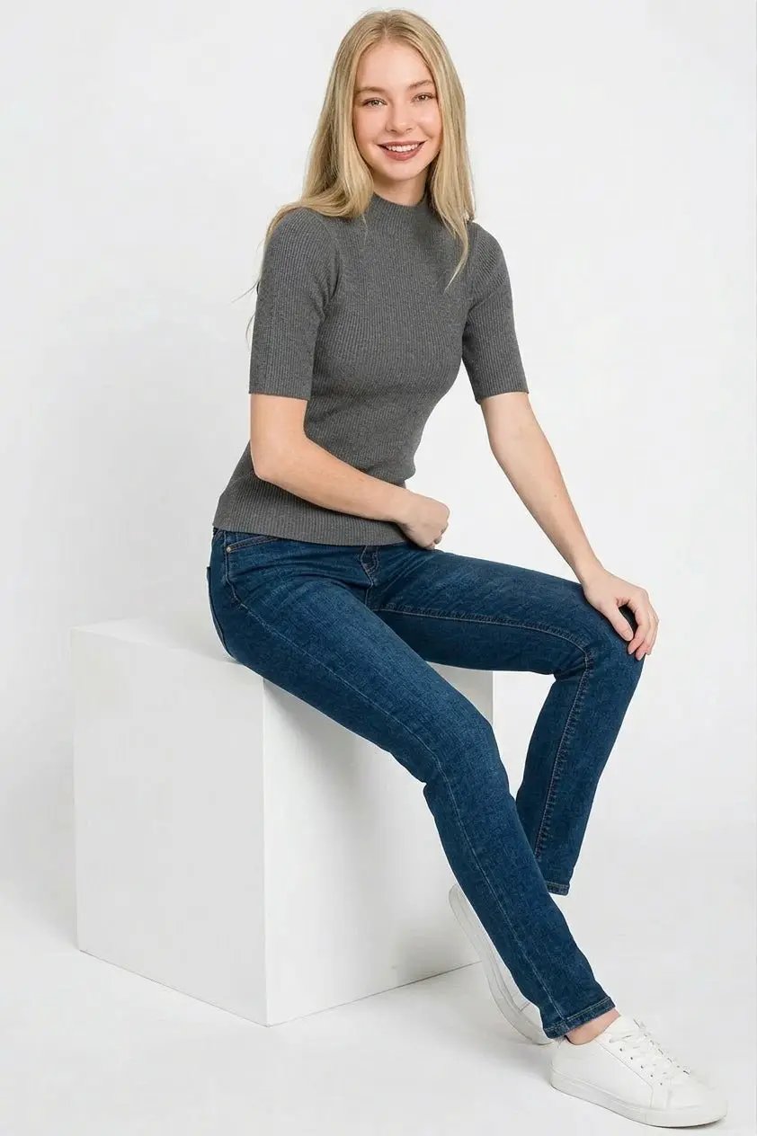 Zenana Viscose Ribbed Mock Neck Sweater by Trendsi