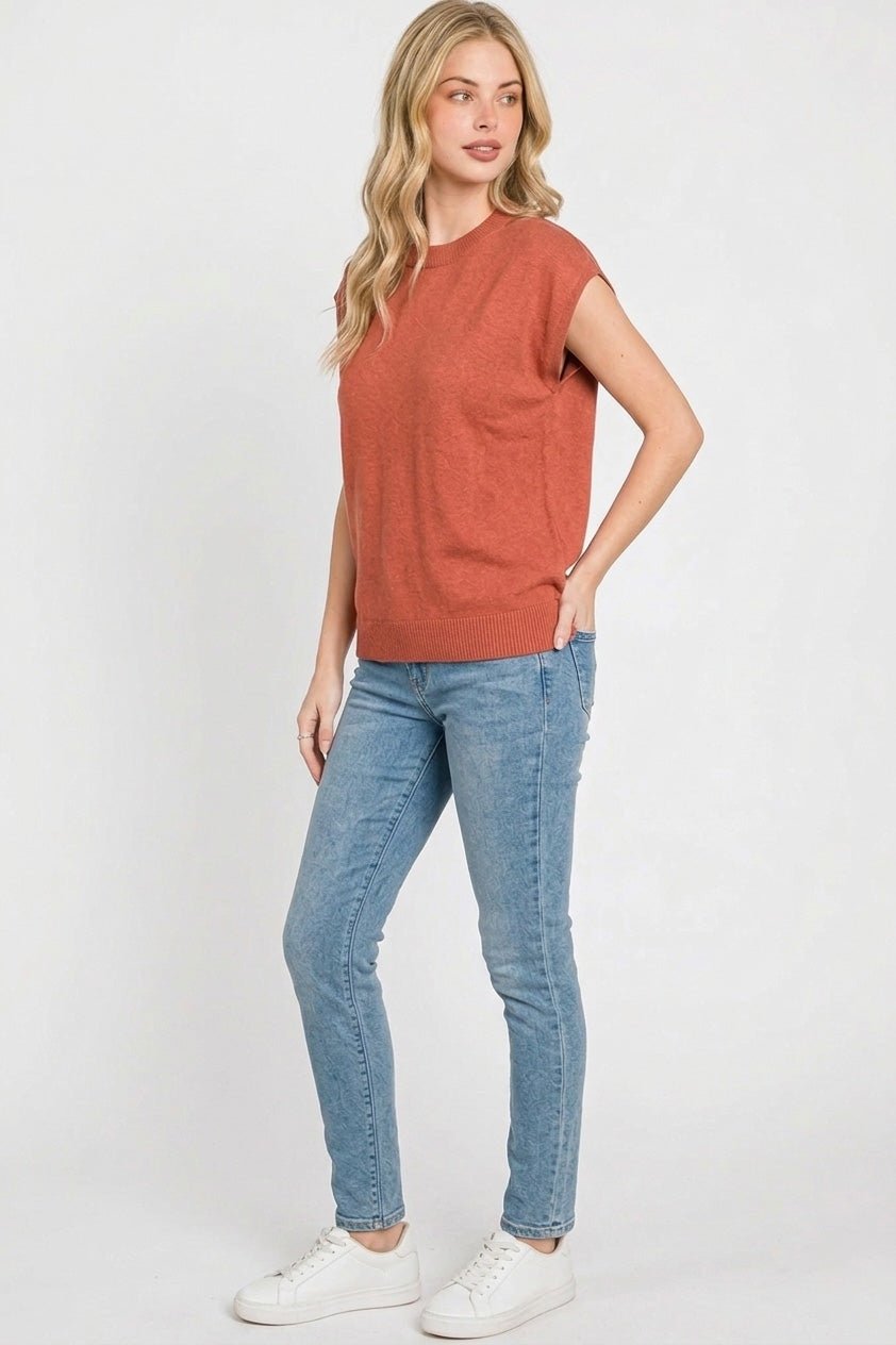 Zenana Viscose Round - neck Short Sleeve Sweater - Bitsy Gypsy Boutique