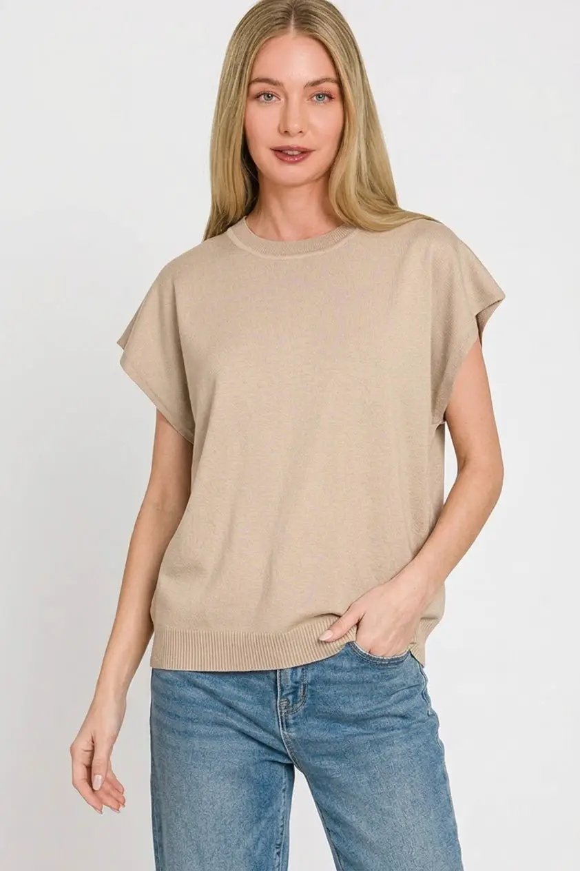 Zenana Viscose Round-neck Short Sleeve Sweater by Trendsi