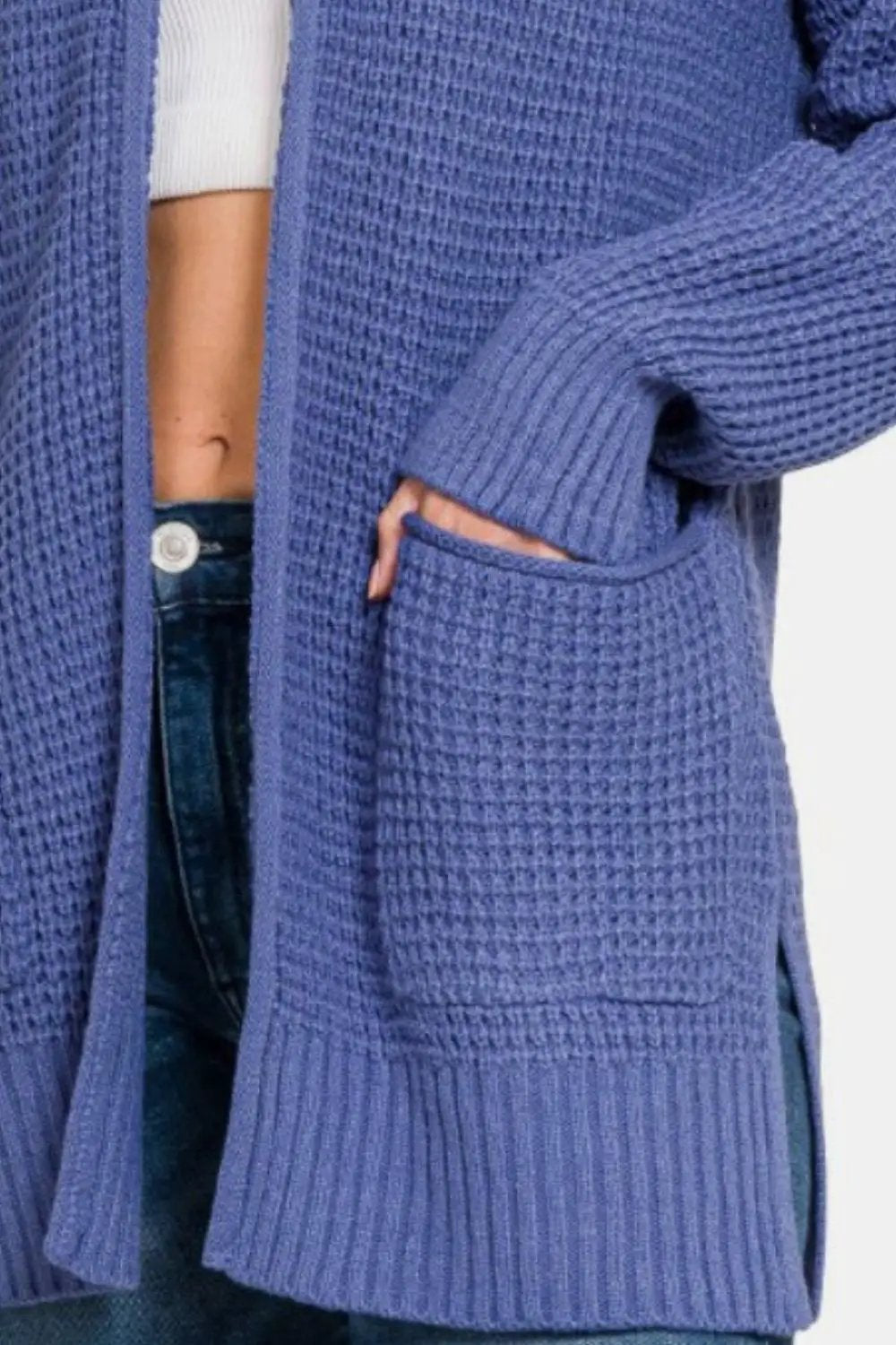 Zenana Waffle Open Front Sweater Cardigan by Trendsi