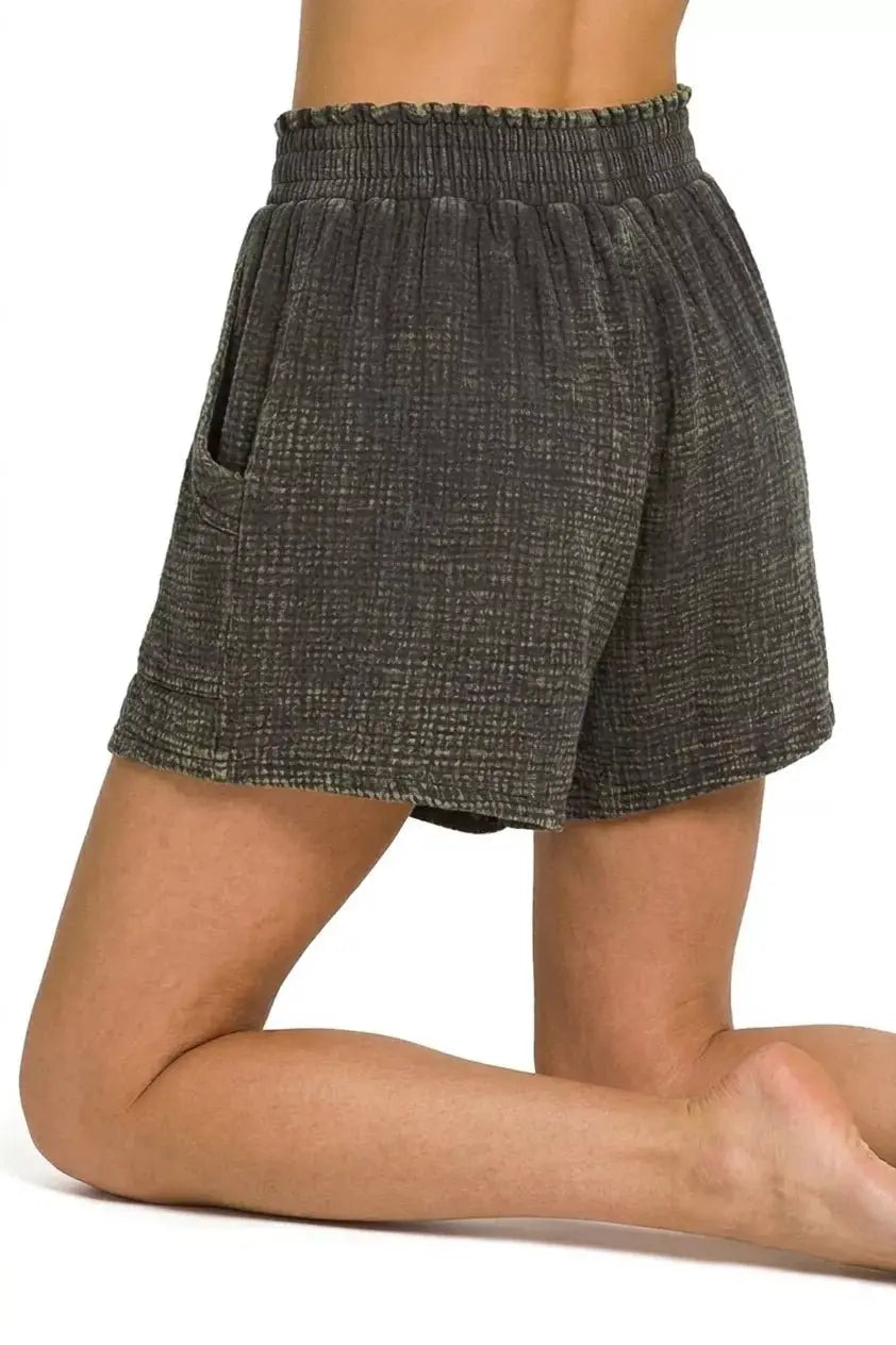 Zenana Washed Double Gauze Shorts by Trendsi