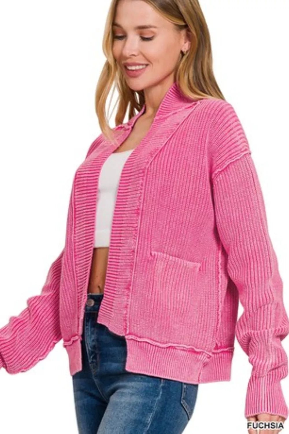 Zenana Washed Dropped Shoulder Cardigan with Side Pockets - Bitsy Gypsy Boutique