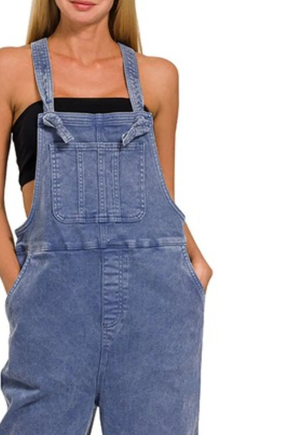 Zenana Washed Knot Strap Relaxed Fit Overalls - Bitsy Gypsy Boutique