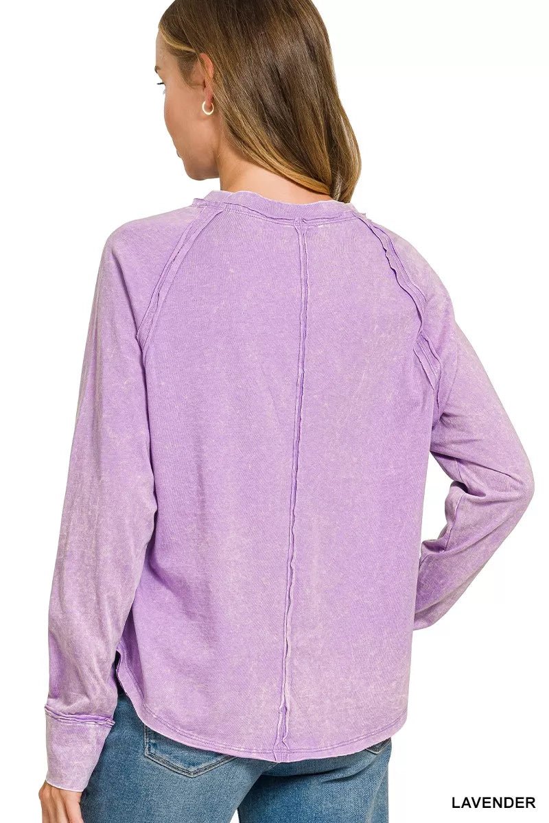 Zenana Washed Round Neck Long Sleeve Top - Bitsy Gypsy Boutique
