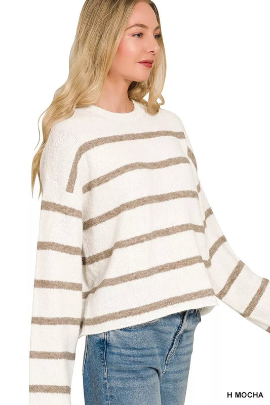 Zenana Wool Blend Striped Sweater - Bitsy Gypsy Boutique