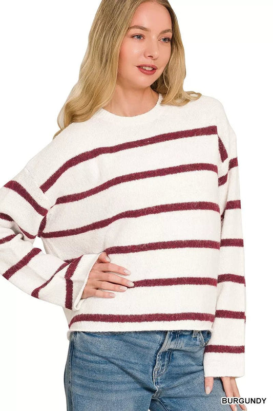 Zenana Wool Blend Striped Sweater - Bitsy Gypsy Boutique