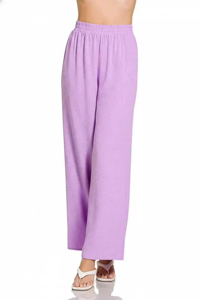 Zenana Woven Airflow Elastic Waistband Pants by Trendsi